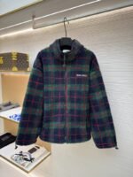 Miu Miu Lambswool Plaid Embroidered Zipper Jacket Coat 2