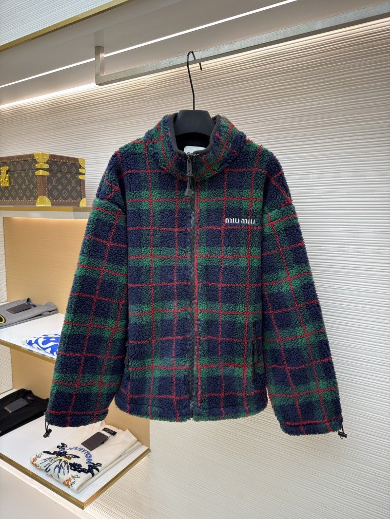 wsxc1765418099534_0.jpg Miu Miu Lambswool Plaid Embroidered Zipper Jacket Coat 2 - 图片 1