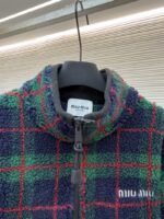 Miu Miu Lambswool Plaid Embroidered Zipper Jacket Coat 2 - 图片 3