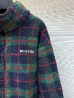 Miu Miu Lambswool Plaid Embroidered Zipper Jacket Coat 2 - 图片 5