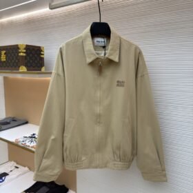 Miu Miu Solid Color Lapel Zipper Micro Logo Long Sleeve Jacket