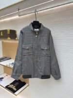 Miu Miu Checkered Stand Collar Zipper Long Sleeve Jacket