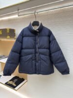 Miu Miu Double-Faced Stand Collar Micro-Logo Zipper Long-Sleeve Down Jacket