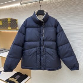 Miu Miu Double-Faced Stand Collar Micro-Logo Zipper Long-Sleeve Down Jacket