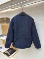 Miu Miu Distressed Washed Leather Collar Zip-Up Cotton Jacket - 图片 2