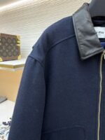 Miu Miu Distressed Washed Leather Collar Zip-Up Cotton Jacket - 图片 4