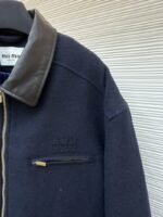 Miu Miu Distressed Washed Leather Collar Zip-Up Cotton Jacket - 图片 5