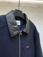 Miu Miu Distressed Washed Leather Collar Zip-Up Cotton Jacket - 图片 8