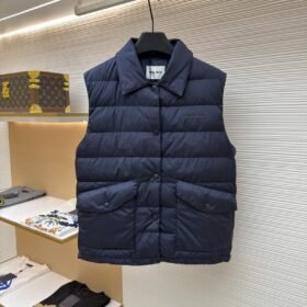Miu Miu Solid Color Zipper Sleeveless Down Vest