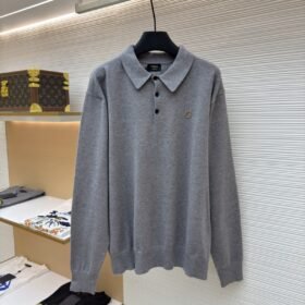 Fendi Double F Gold-Embossed Logo Knit Polo Shirt 1
