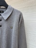 Fendi Double F Gold-Embossed Logo Knit Polo Shirt 1 - 图片 5
