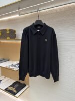 Fendi Double F Gold-Embossed Logo Knit Polo Shirt 2