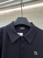 Fendi Double F Gold-Embossed Logo Knit Polo Shirt 2 - 图片 3