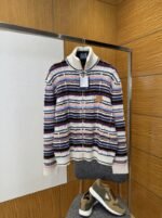 LV Color-Blocked Cable-Knit Zipper Cardigan