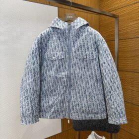 Dior All-Over Print Zipper Hooded Down Jacket