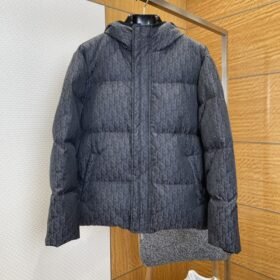 Dior Full-Print Logo Quilted Hooded Down Jacket