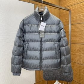 Dior All-Over Print Solid Color Zipper Stand Collar Down Jacket 2