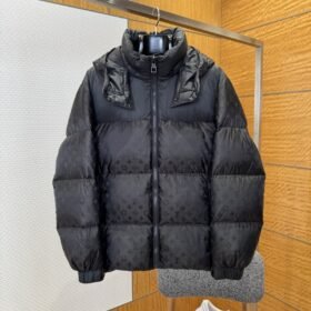 LV All-Over Print Hooded Stand Collar Down Jacket