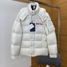 Prada contrasting patch hooded down jacket