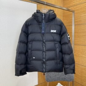 Dior Letter Print Stand Collar Hooded Quilted Down Jacket 1