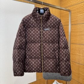LV All-Over Print Zipper Stand Collar Down Jacket