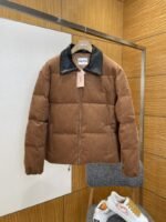 Miu Miu Embroidered Logo Leather Collar Corduroy Down Jacket