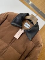 Miu Miu Embroidered Logo Leather Collar Corduroy Down Jacket - 图片 3