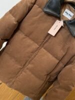 Miu Miu Embroidered Logo Leather Collar Corduroy Down Jacket - 图片 4