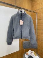 Miu Miu Embroidered Stand Collar Fleece-Lined Down Jacket
