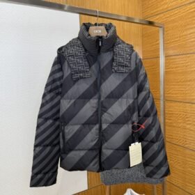 Fendi Striped Reversible All-Over Print Hooded Down Jacket 2