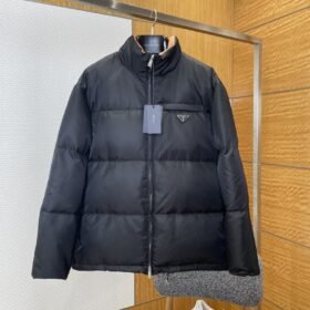 Prada Enameled Triangle Logo Stand Collar Down Jacket