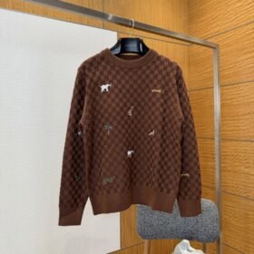 LV Animal Embroidered Checkered Crewneck Sweater