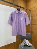 LV Monogram Embroidered Lapel Short-Sleeve Shirt