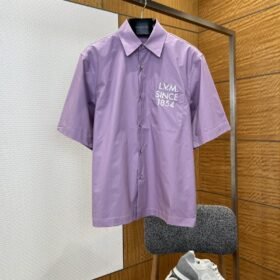 LV Monogram Embroidered Lapel Short-Sleeve Shirt