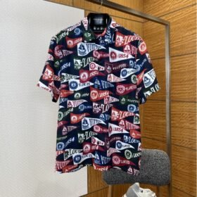 LV Logo All-Over Print Lapel Short-Sleeve Shirt
