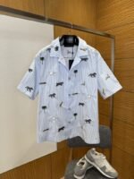 LV Animal Embroidered Striped Short-Sleeve Shirt