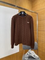 LV Leather Label Cable-Knit Crewneck Sweater