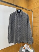 LV Full-Print Lapel Single-Button Denim Shirt 1