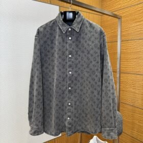 LV Full-Print Lapel Single-Button Denim Shirt 1