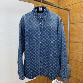 LV Full-Print Lapel Single-Button Denim Shirt 2