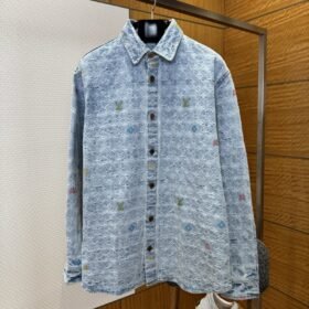 LV All-Over Print Color Jacquard Lapel Denim Jacket