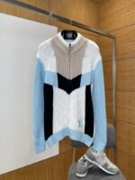 LV Embroidered Color-Blocked Zipper Knit Jacket