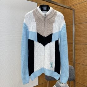 LV Embroidered Color-Blocked Zipper Knit Jacket
