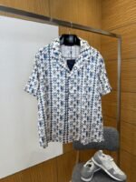 LV logo-printed mulberry silk short-sleeve shirt