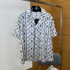 LV logo-printed mulberry silk short-sleeve shirt