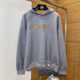LV Embroidered Leather Label Hooded Sweatshirt