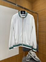 LV Leather Label color clash Stripe Stand Collar Jacket Coat