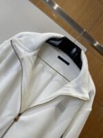 LV Leather Label color clash Stripe Stand Collar Jacket Coat - 图片 5