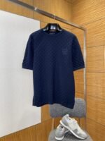 LV Embroidered Check Jacquard Knit Short-Sleeve T-Shirt 2