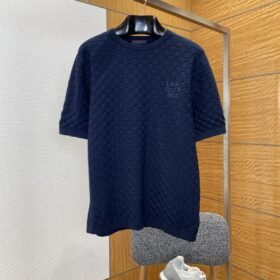 LV Embroidered Check Jacquard Knit Short-Sleeve T-Shirt 2